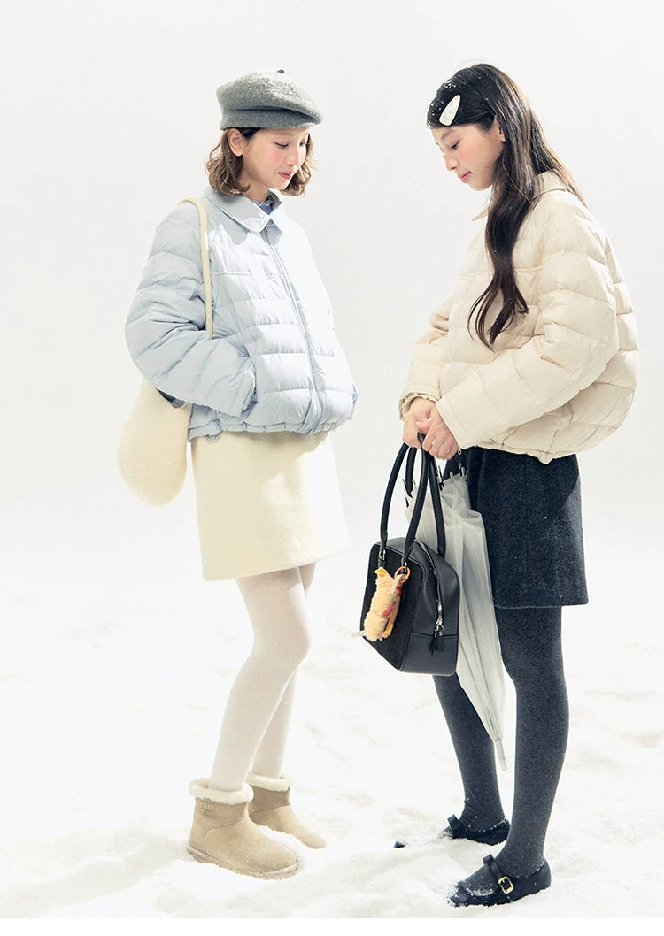 "Lily of the Valley Keepsake" Cropped Down Puffer Jacket (Pearl Beige/ Cloud Blue)