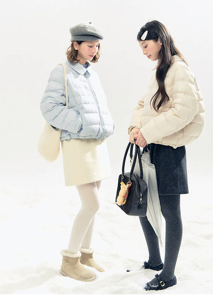 "Lily of the Valley Keepsake" Cropped Down Puffer Jacket (Pearl Beige/ Cloud Blue)