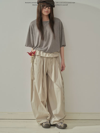 "Quiet Flow" Wide Leg Trousers (Khaki / Charcoal Gray)