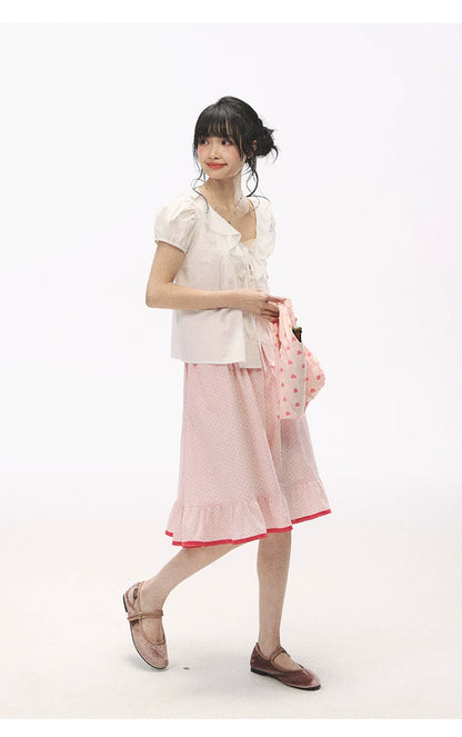 "Rosy Picnic" Pink Polka Dot A-Line Mini Skirt