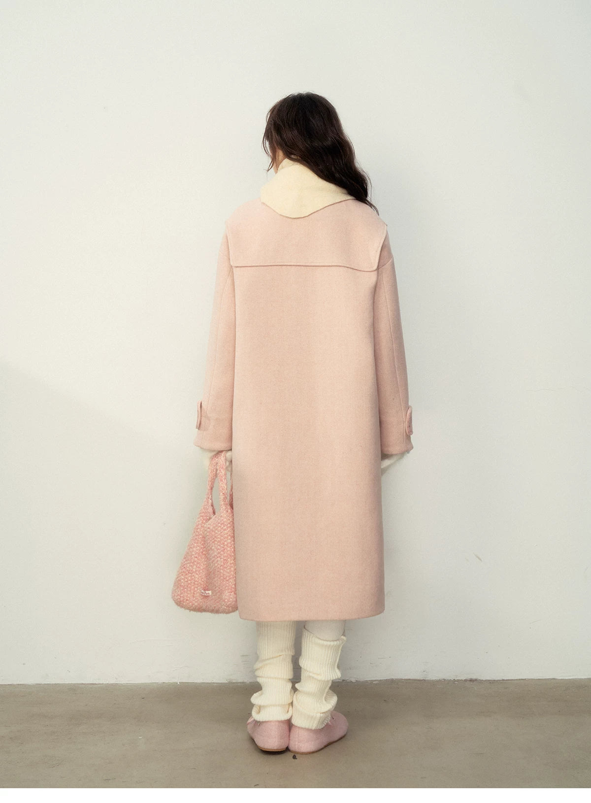 SunsetPark - Vintage Teddy Bear Bow Toggle Wool Coat (Blush Pink / Brown Bear)