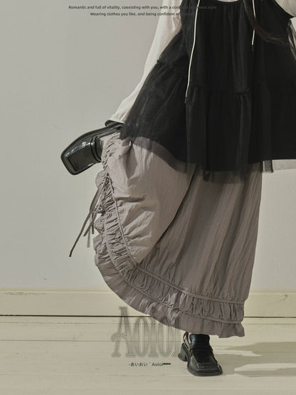 "Quiet Form" Mist Gray A-Line Maxi Skirt