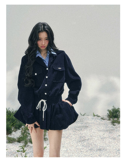 “Brewer Academy” Corduroy Bubble Hem Mini Dress