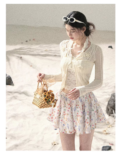 "Moss Whisper" Knit Sun Protection Cardigan & Cami Top