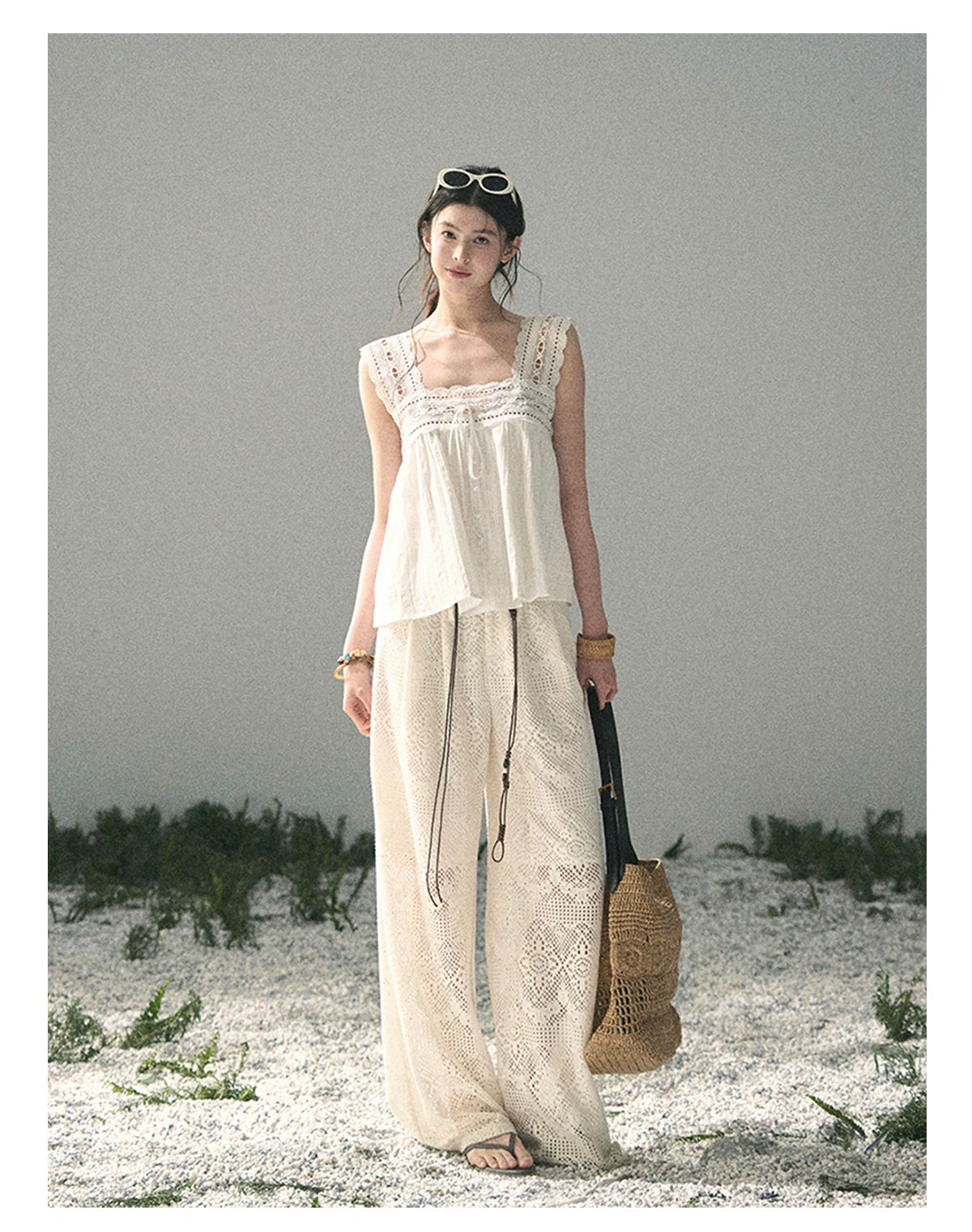 “Summer Light Through Veil” Ivory Lace Babydoll Blouse