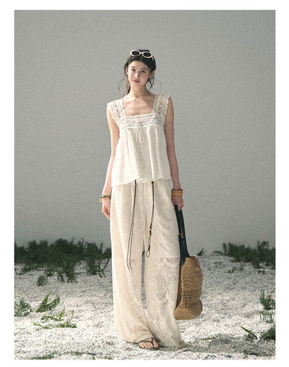 “Summer Light Through Veil” Ivory Lace Babydoll Blouse