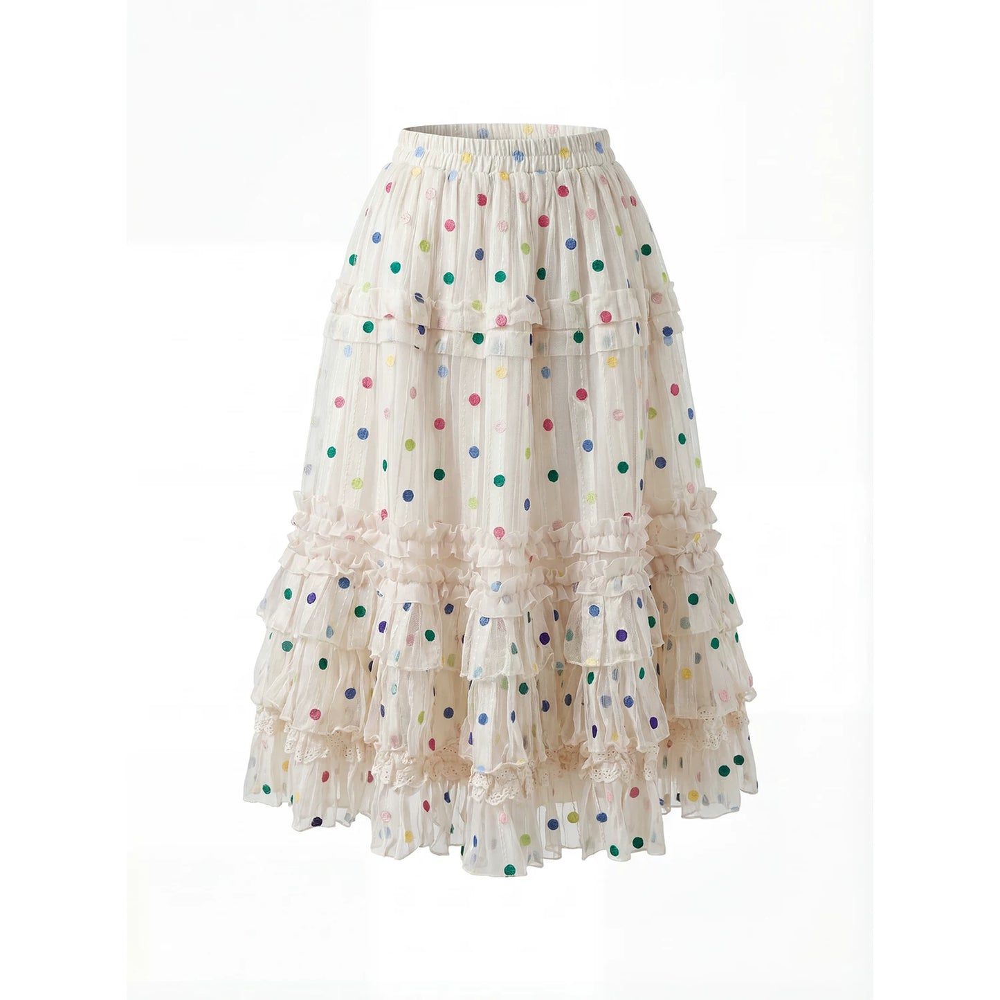 “Starlight Tulle Reverie” Apricot Polka Dot Mesh Skirt