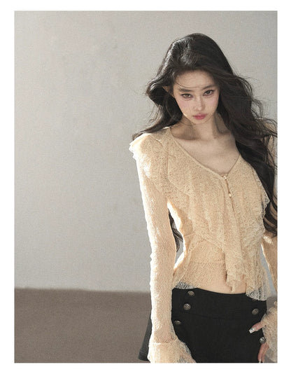 AOMALM - Black Napoleon-Style Jacket & Shorts Set with Milk Tea Top