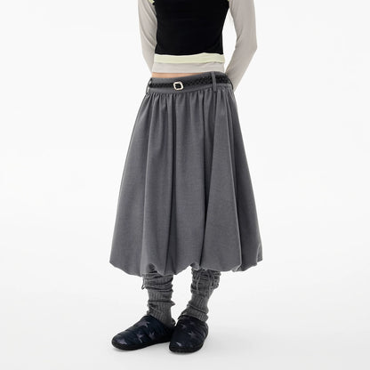 EZEK | Cloud Flower Bubble Skirt A-Line Midi (Black / White / Tan / Gray)