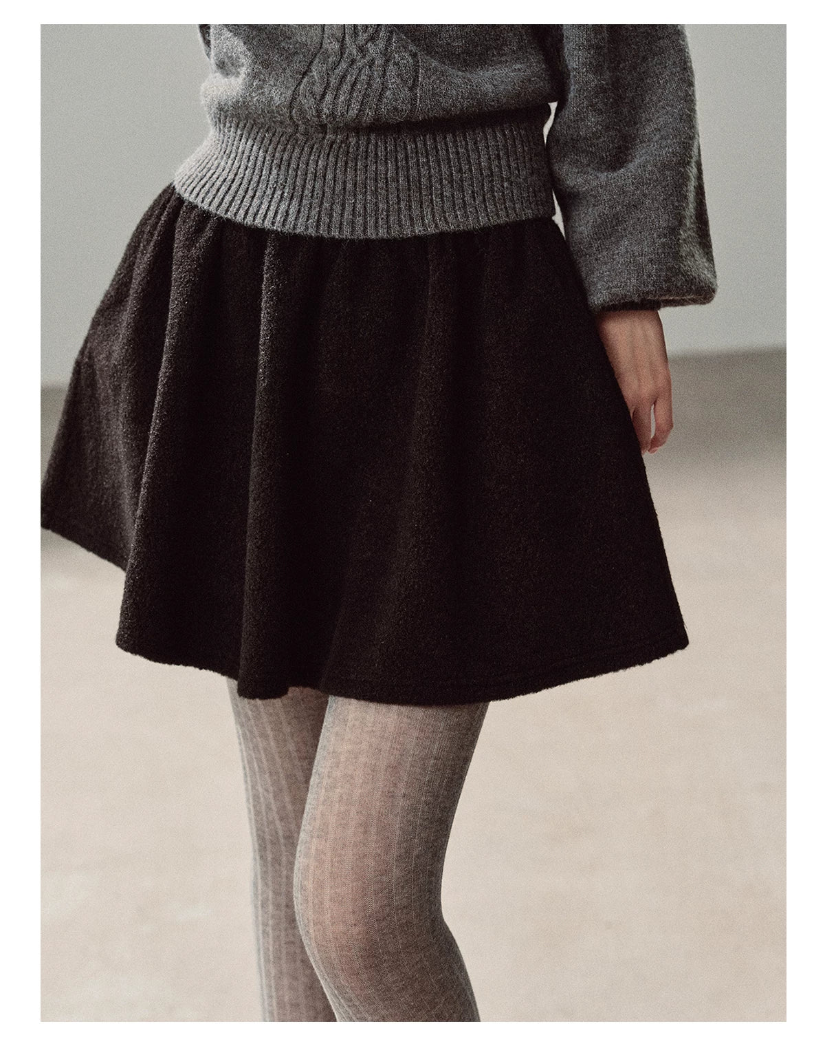 AOMALM - "Winter Traces" Black Pleated A-Line Mini Skirt