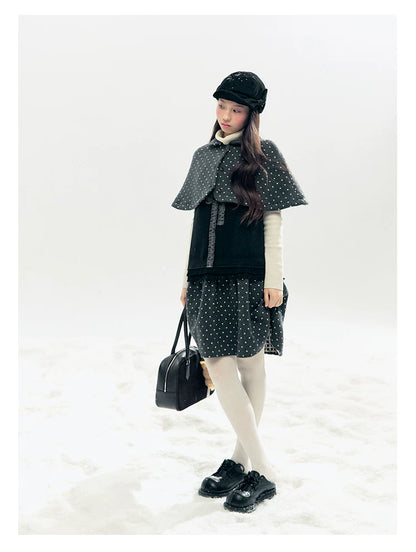 "Berlin Winter Chronicle" Black Polka Dot Capelet & Pinafore Dress Set