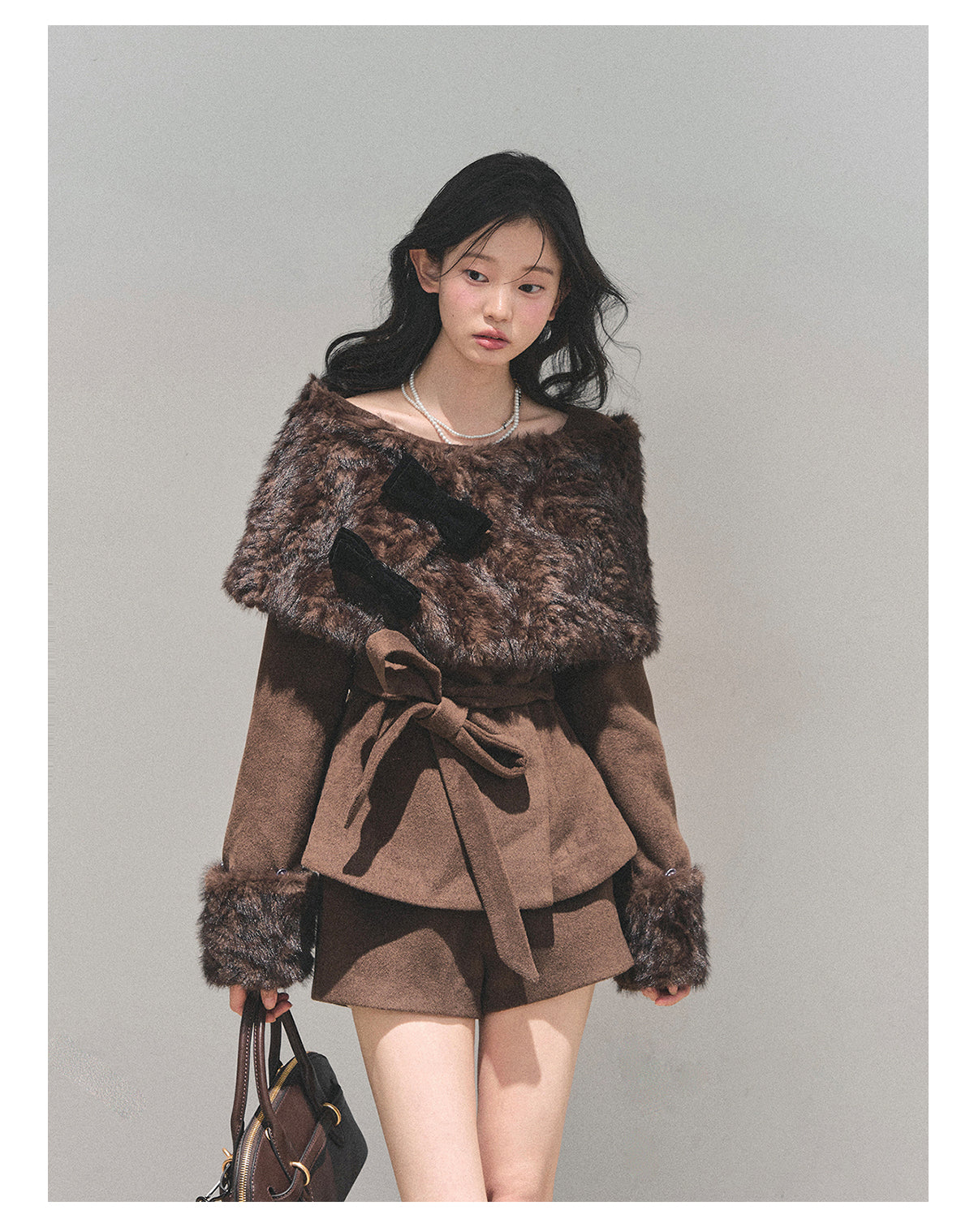 少也眼 “Drifting Through Her Dreams” – Winter Luxe Three-Piece Cape Set - Chestnut Brown 8746513
