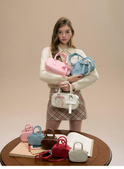 SunsetPark - Suede Bow Boston Handbag (Red / Brown / Floral / Blue / Pink)