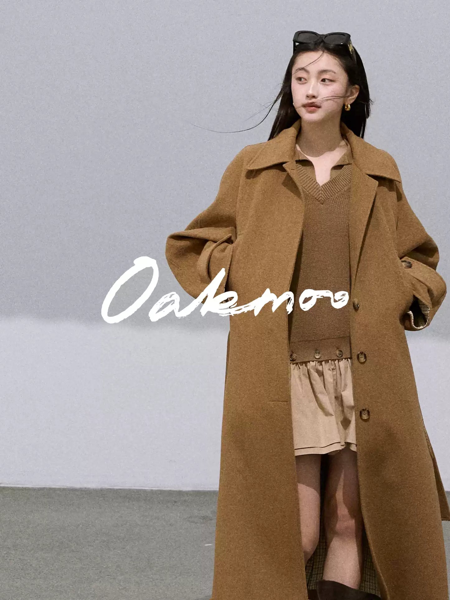 OAKMOO - Wool-Blend Detachable Hem Two-Piece Effect Dress 25Q416