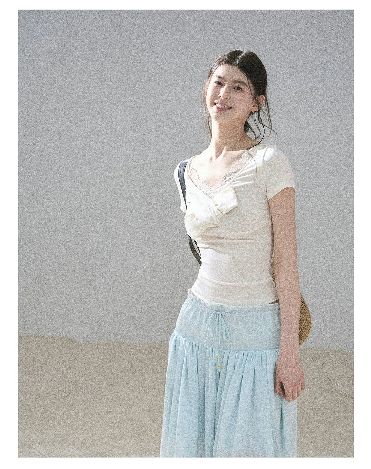 "White Tea Under the Moonlight" White Lace V-Neck Top