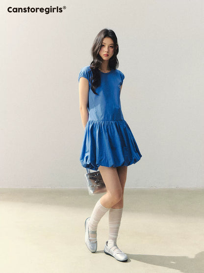 Ocean Bloom Royal Blue Bubble Hem Dress LL2026019