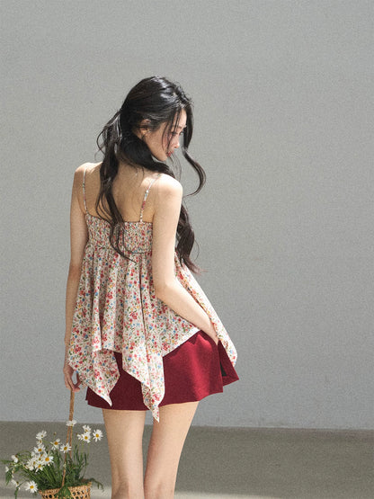 "Berry Petals" Dutch Cream Layered Floral Asymmetrical Peplum Top