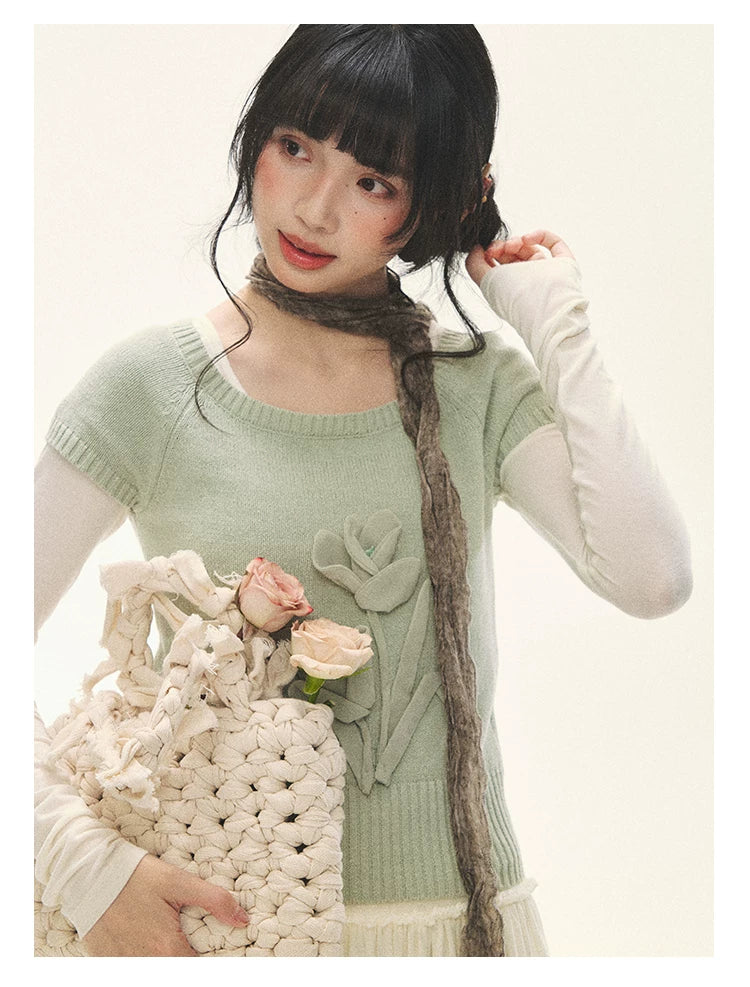 "Spring Memoir" TENCEL™ Wool Pleated Knit Midi Dress (Oat Gray/ Butter Cream)