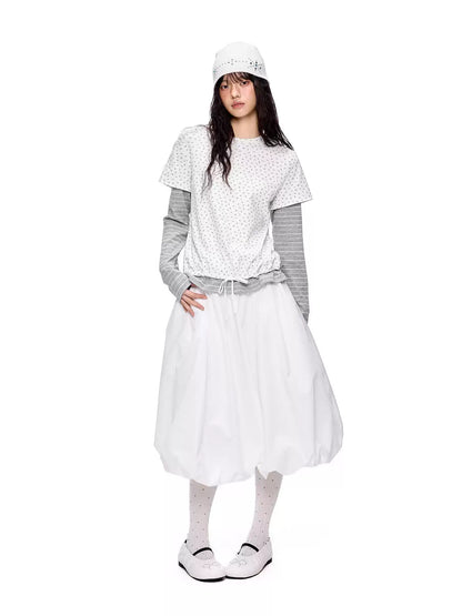 EZEK | Cloud Flower Bubble Skirt A-Line Midi (Black / White / Tan / Gray)