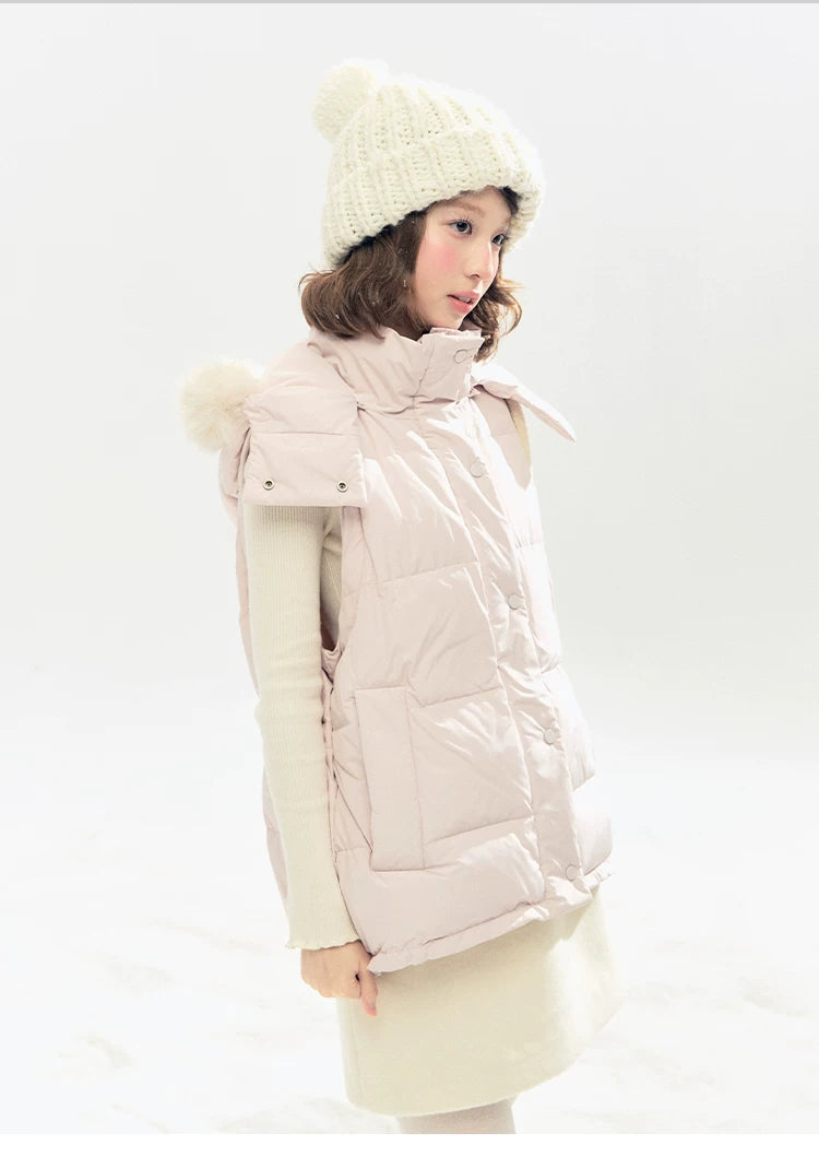 "Blush Cloud Haven" Misty Pink 2-Way Detachable Sleeve Down Jacket & Vest