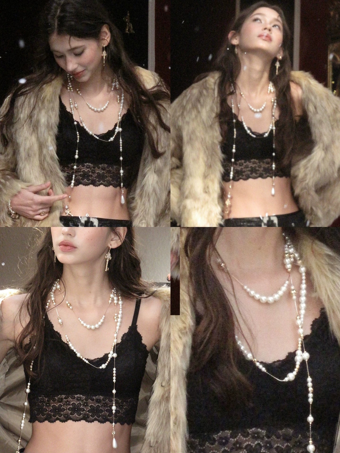 Vintage Key & Pearl Layered Long Necklace – Luxury Water Drop Charm Statement Necklace for Women