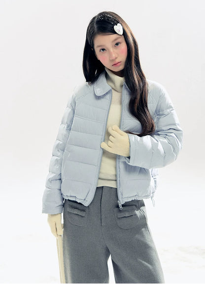 "Lily of the Valley Keepsake" Cropped Down Puffer Jacket (Pearl Beige/ Cloud Blue)