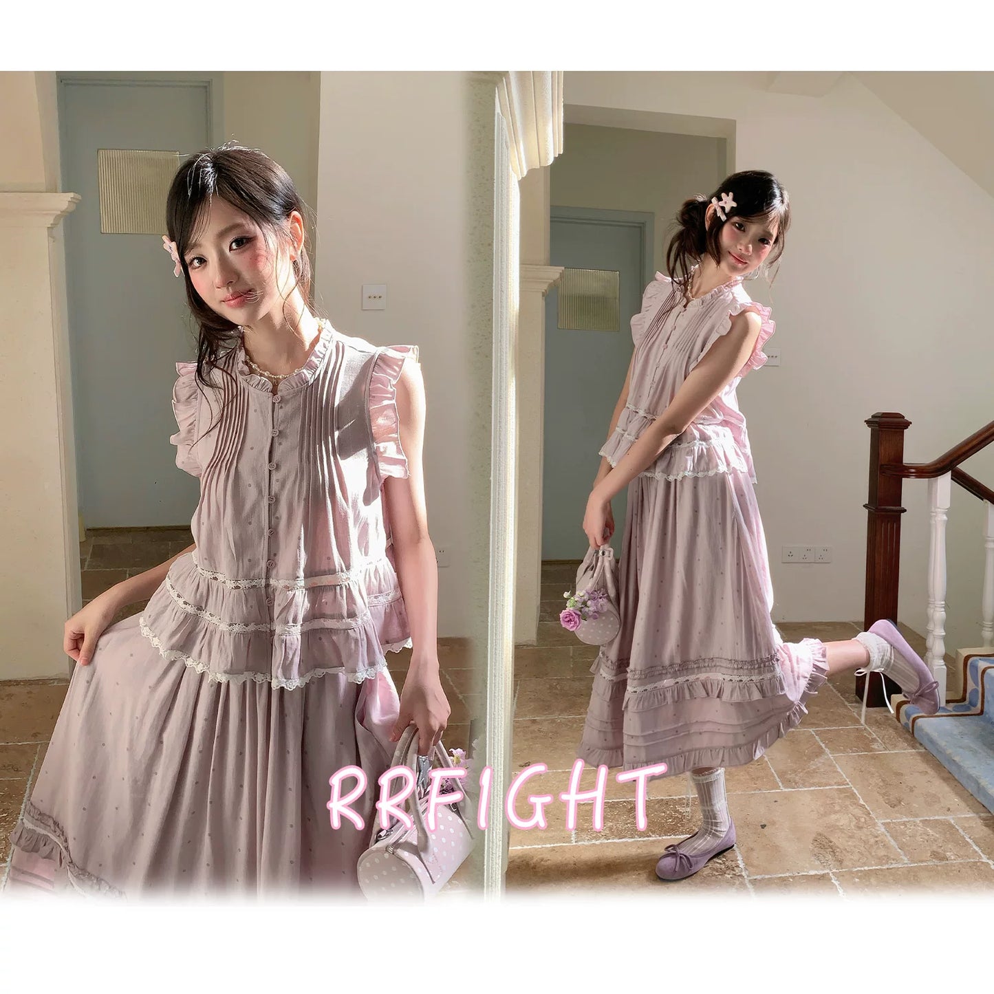 “Taro Polka Reverie” Lavender Polka Dot Skirt Set