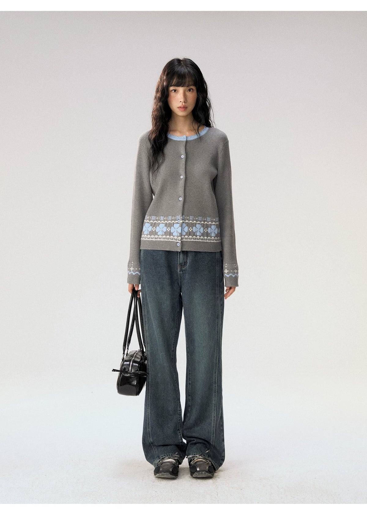 [CAN] "Witch's Wings" Gray Jacquard Knit Set (Cape Shawl / Cardigan)