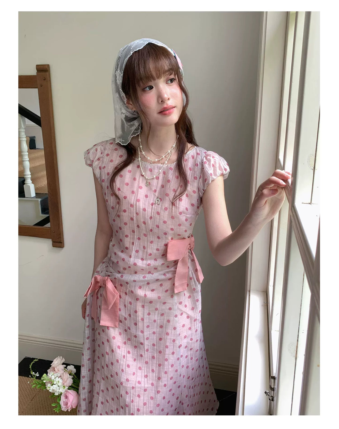 [RF] “Pink Mist Polka” Vintage Polka Dot Maxi Dress
