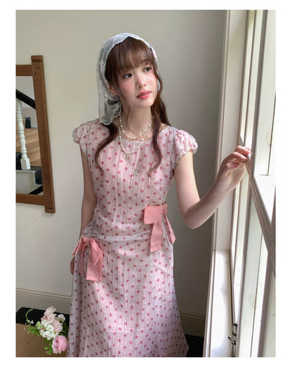 [RF] “Pink Mist Polka” Vintage Polka Dot Maxi Dress