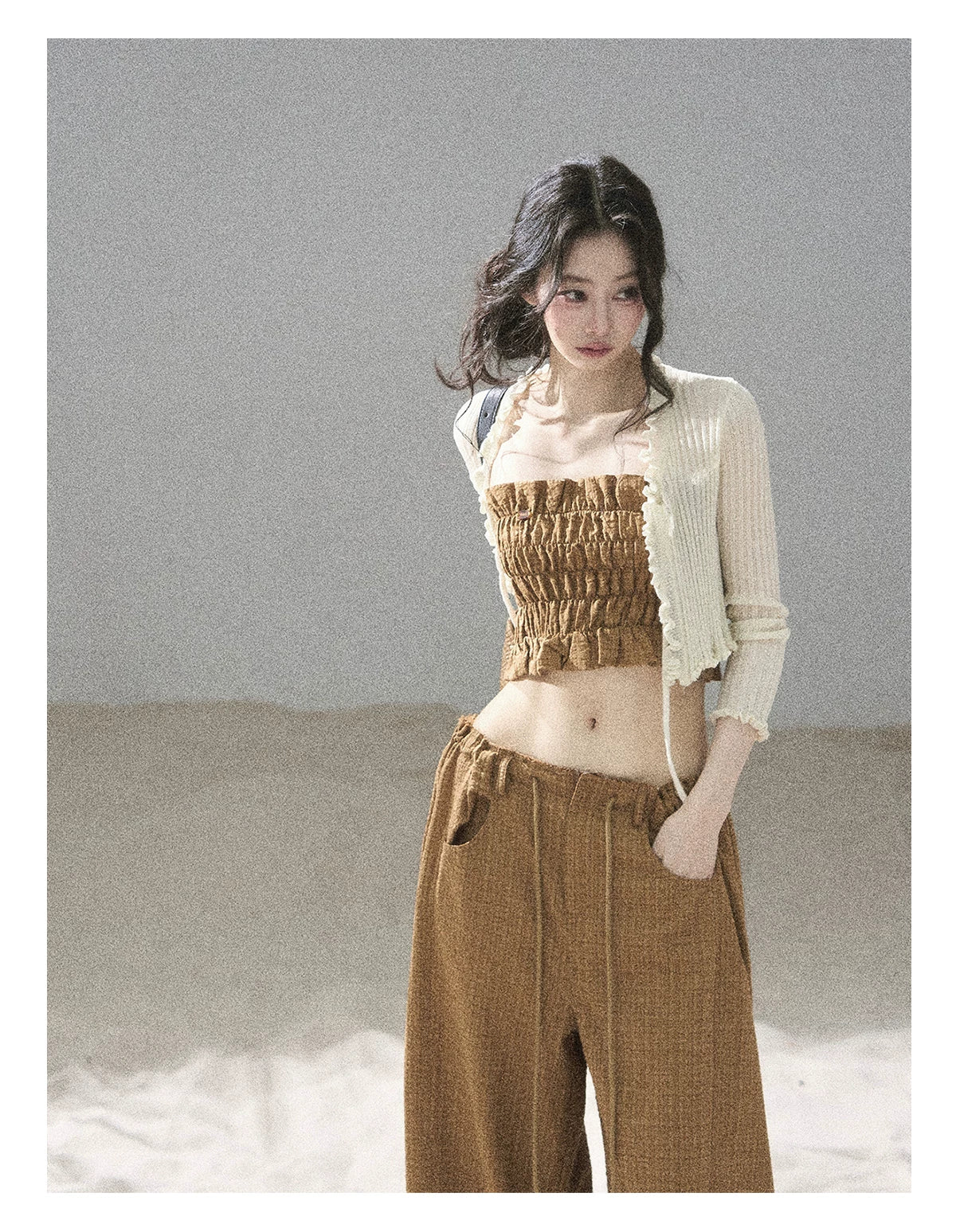 "Caramel Dusk" Ash Caramel Shirred Bandeau Top & Relaxed Pants Set