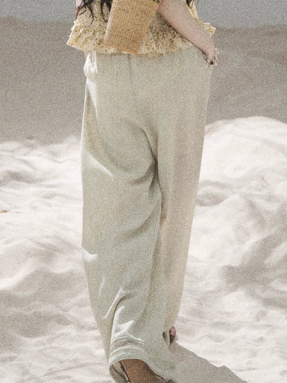 "Follow the Sea Breeze" Lightweight Straight-Leg Wide-Leg Pants (Lotus Pink/ Gray Sage Green/ Gray Blue)