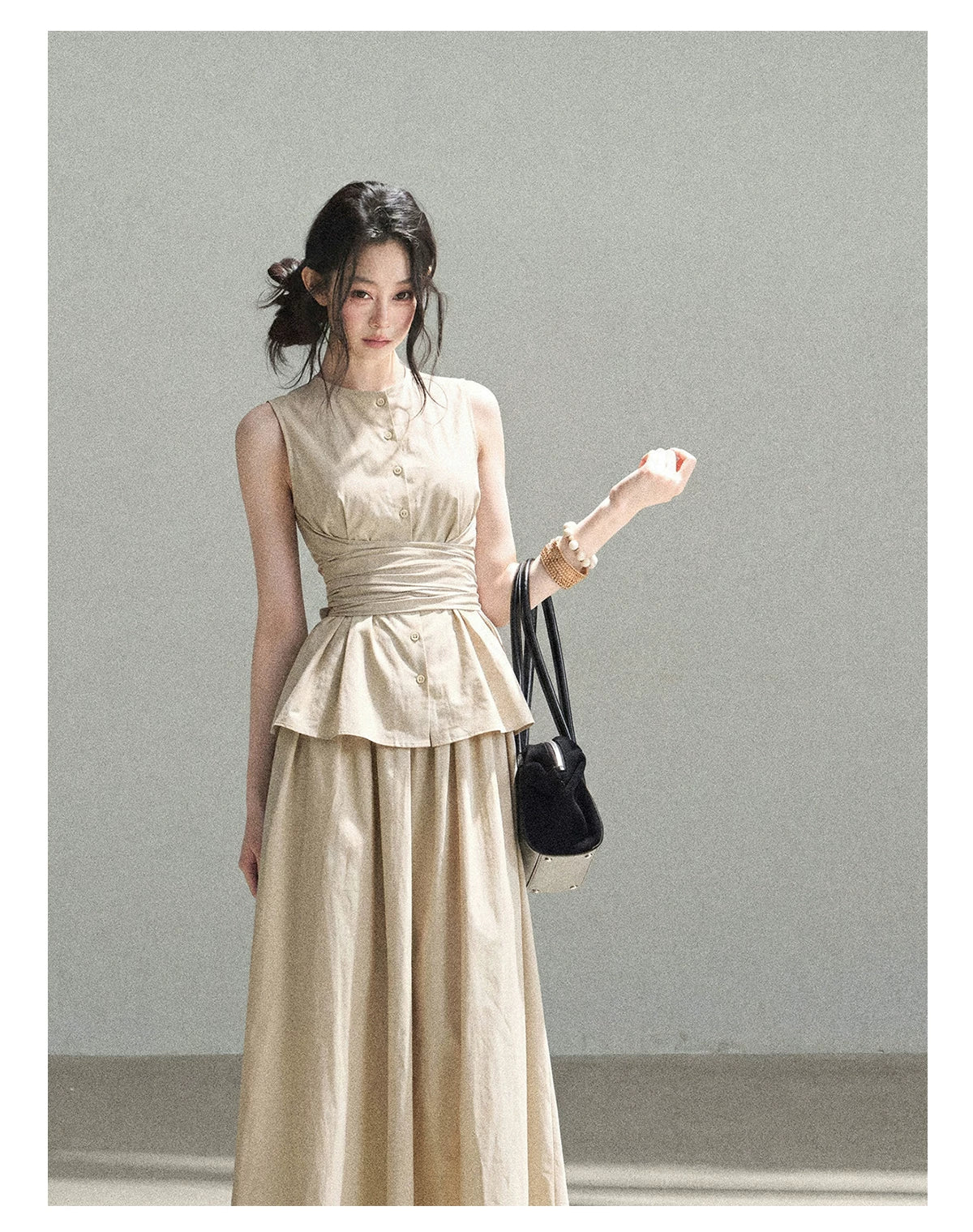 "The Last Falling Leaf" Milk Tea Lyocell Two-Piece Skirt Set