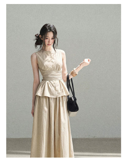 "The Last Falling Leaf" Milk Tea Lyocell Two-Piece Skirt Set