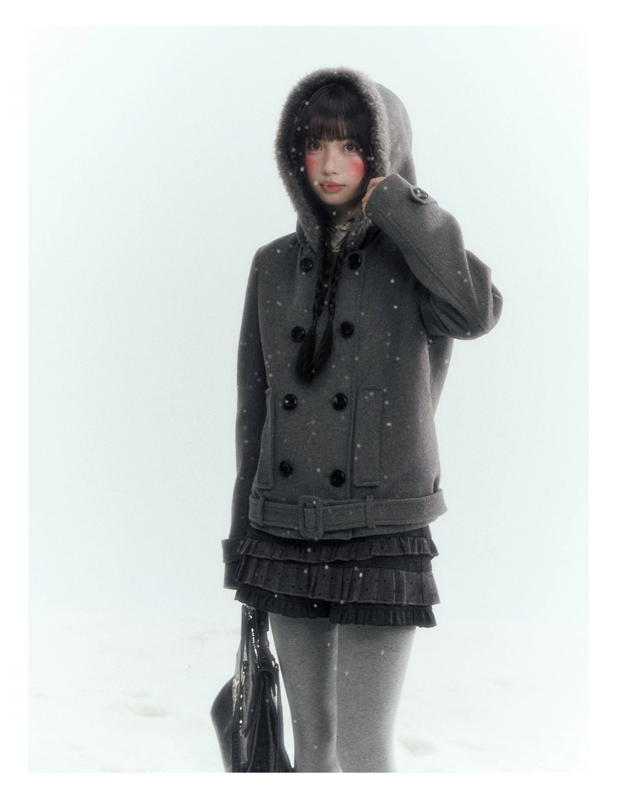 Horridale - Dark Gray Double-Breasted Hooded Wool Blend Coat