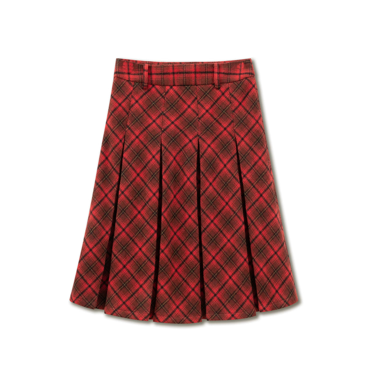 SunsetPark - Vintage Christmas Red Plaid Pleated Wool-Blend Skirt