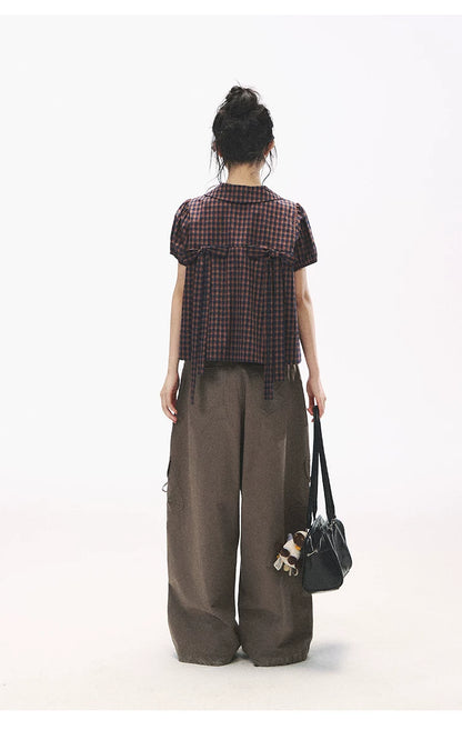 "Street Stroll Girl" Sage Gray Cotton Wide-Leg Cargo Pants