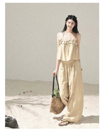 "Traces of the Wind" Sand Beige Cami & Wide-Leg Pants Set