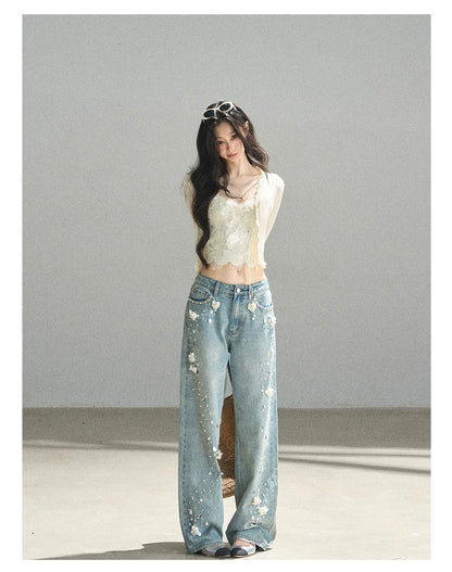 "Waiting for the Breeze" Apricot Lace Knit Cardigan & Cami Set