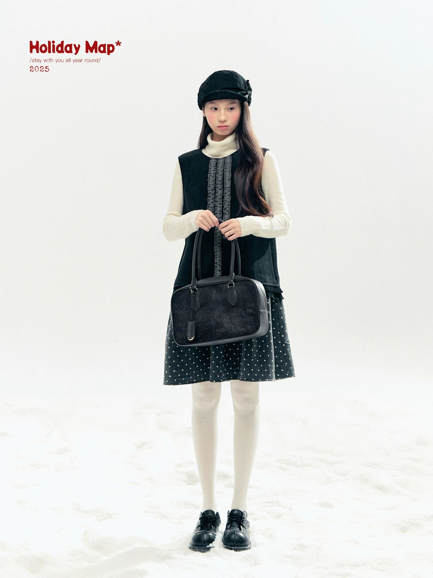 "Berlin Winter Chronicle" Black Polka Dot Capelet & Pinafore Dress Set