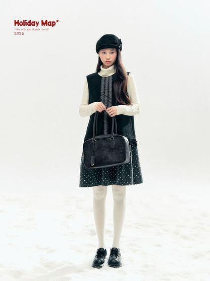 "Berlin Winter Chronicle" Black Polka Dot Capelet & Pinafore Dress Set