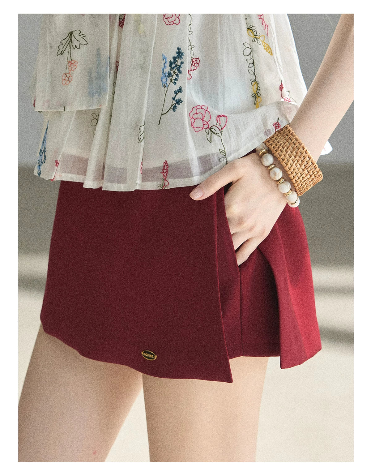 "The Unlit Spirit" High-Waisted A-Line Skort (Angora Red/ Tranquil Black)