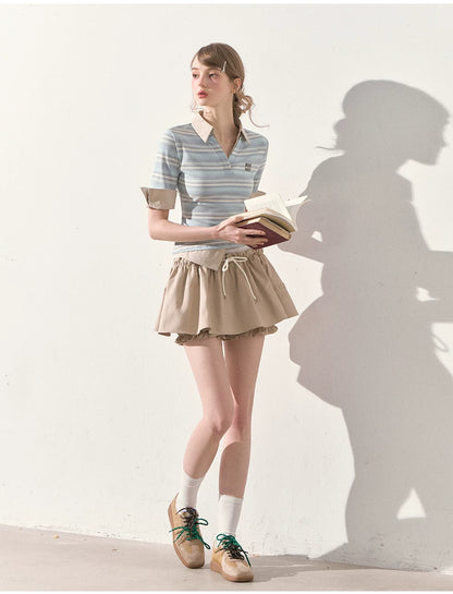 "A Beautiful Forecast" Blue Stripe Layered Polo Knit Top