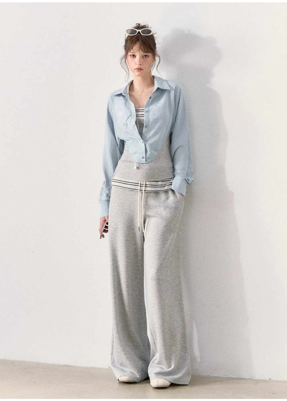 [TMMG] "Effortless Relaxed Style" — Faux-Layered Shirt & Knit Cuffed Pants Set
