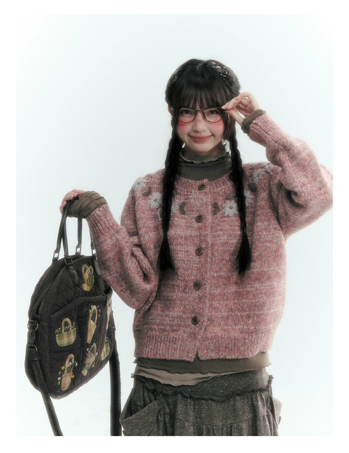 Horridale - Dusty Lotus Pink Vintage Crochet Flower Knit Cardigan