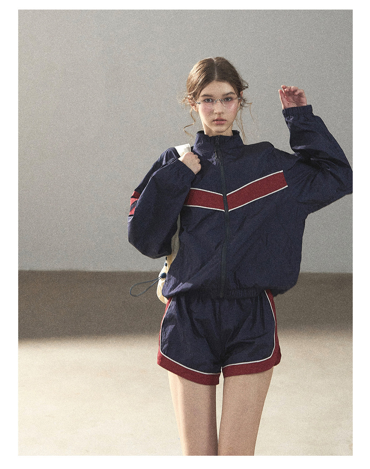 170726 "Keep Running" Navy Blue Retro Track Jacket & Shorts Set