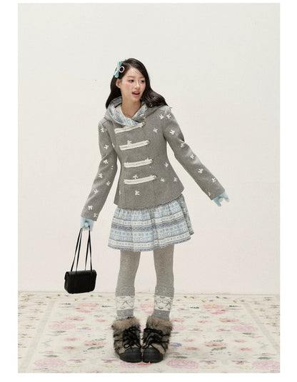 [RF] Heather Gray Vintage Jacquard Hooded Jacket with Frost Mist Blue Details