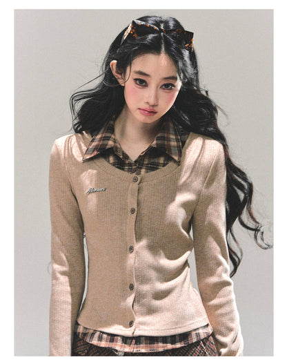 少也眼 “Whispers of Moss” Layered-Effect Polo Knit Top 543647584