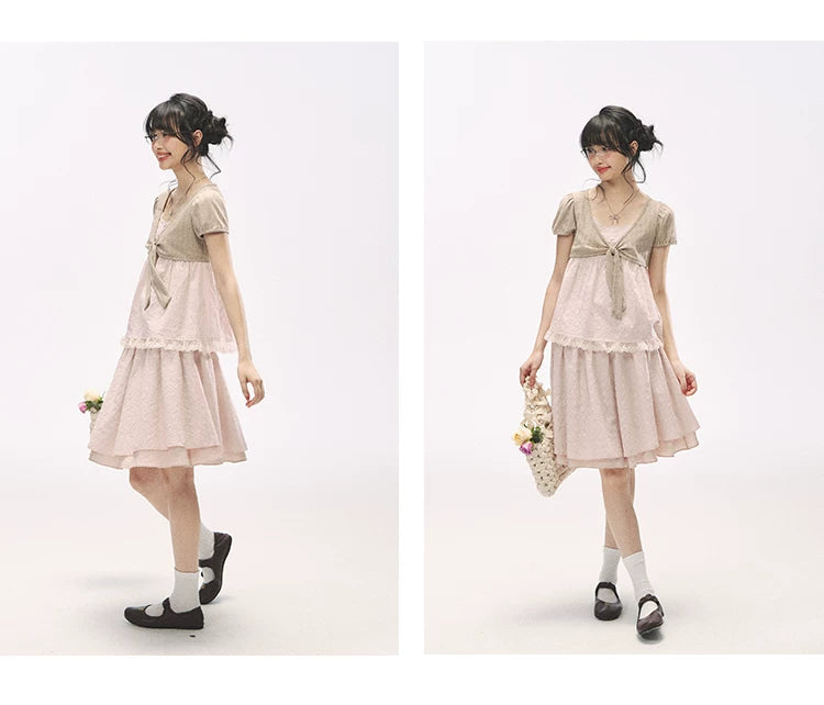 "Sweetheart Pages" Blush Pink Bow Puff Sleeve Top & A-Line Skirt Set