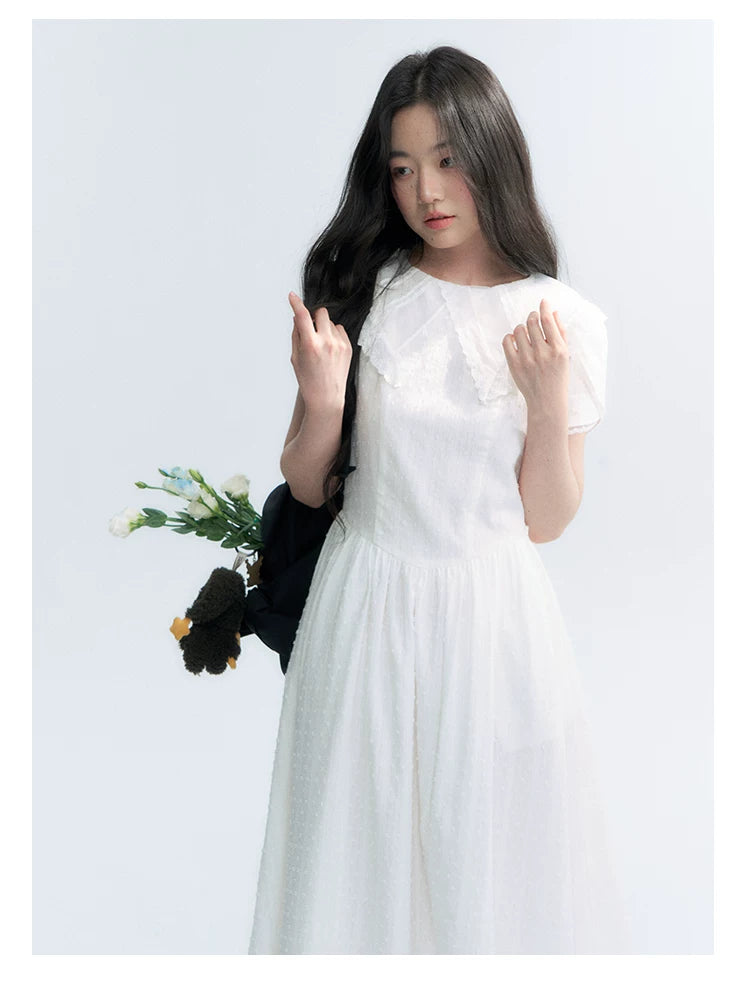 "Moonlight Sonata" White Petal Sleeve Midi Dress
